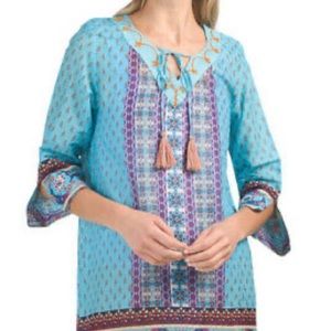 New Debbie Katz Blue Red Nali Tunic swim Cover Dress NWT boho dress, lounge wear